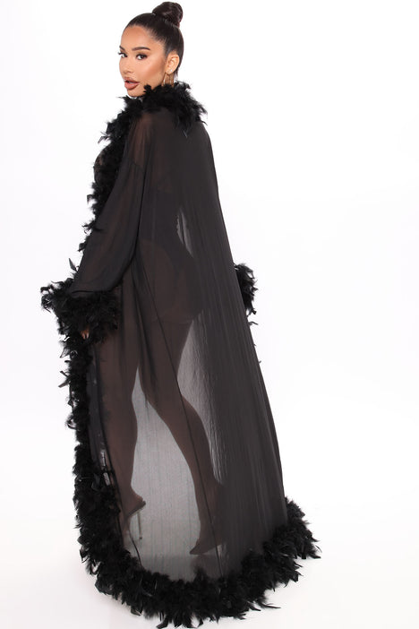 Feather Mesh Long Robe - Black ...